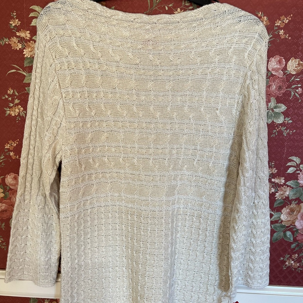 NWT Ruby Rd. Cream Metallic gold Cable Knit Sweater. - Picture 5 of 6